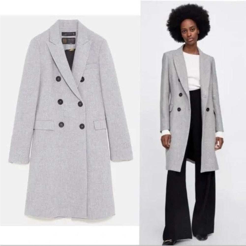 ZARA WOMAN'S DOUBLE BREASTED MANTECO PREMIUM QUALITY FABRICS COAT GRAY SIZE S 4